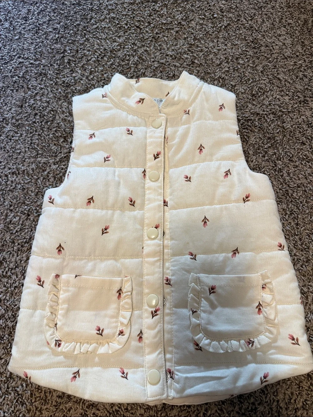 Girls' Cream Quilted Floral Vest
